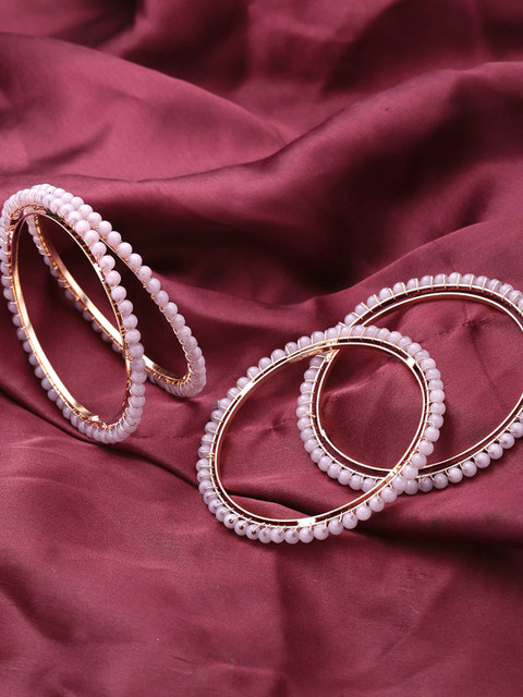 

Yellow Chimes Set Of 4 Pink Gold-Plated Beaded Handcrafted Bangles