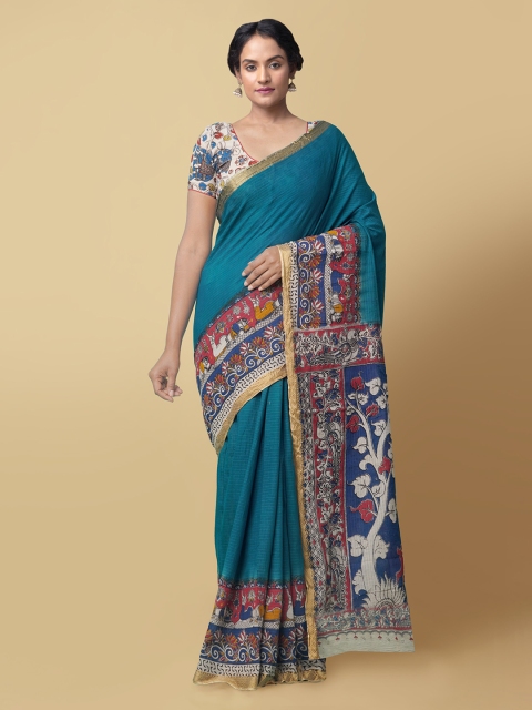 

Unnati Silks Women Blue Pure Kalamkari Cotton Sustainable Saree