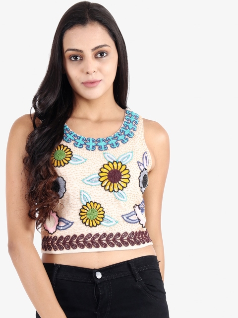 

Diwaah Cream-Coloured Embellished Regular Crop Top