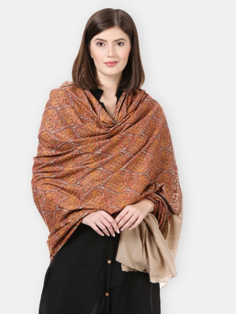 

Pashtush Women Beige & Orange Ethnic Motifs Embroidered Shawl