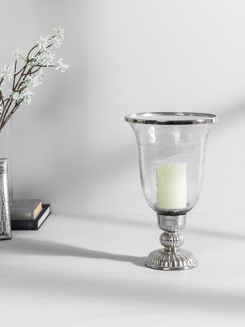 

Pure Home and Living Transparent & Silver-Toned Ribbed Hurricane Candle Holder