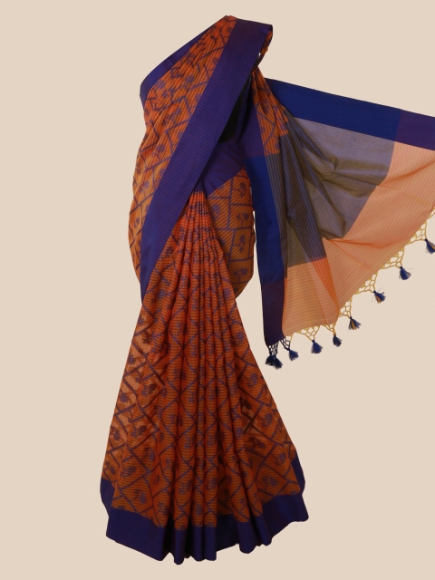 

Pothys Orange & Blue Supernet Printed Saree
