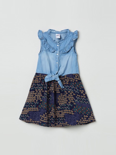 

max Girls Blue Printed Fit and Flare Dress