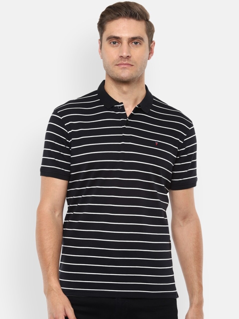

Louis Philippe Sport Men Black Striped Polo Collar Cotton T-shirt