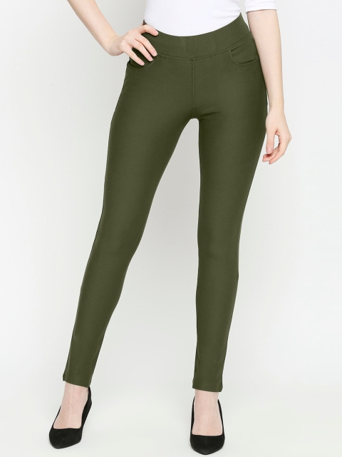 

fungus Women Olive Green Solid Slim-Fit Treggings