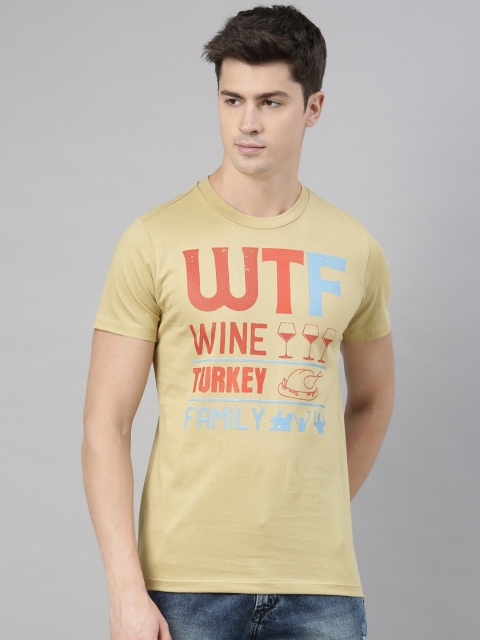 

QUANCIOUS Men Beige Printed Round Neck Sustainable T-shirt
