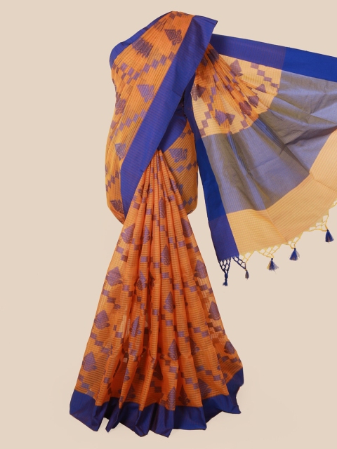 

Pothys Orange & Navy Blue Supernet Woven Design Saree