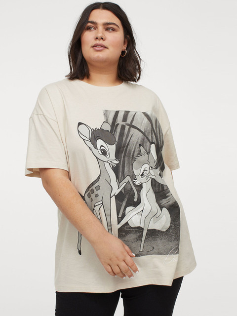 

H&M+ Women Beige Printed T-shirt