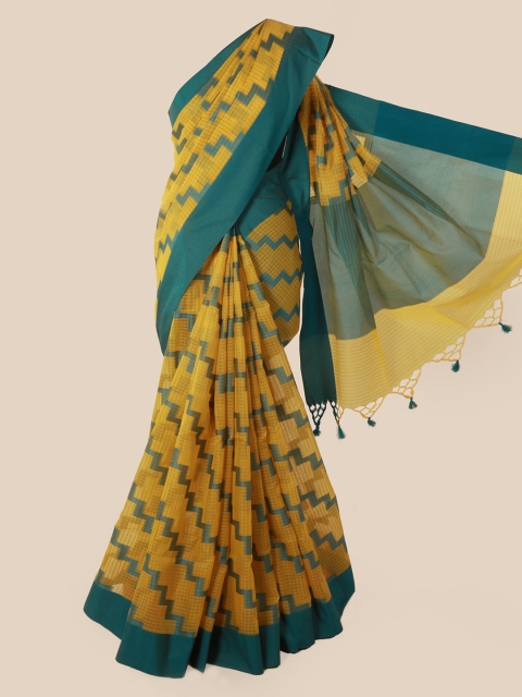 

Pothys Yellow & Green Supernet Woven Design Saree
