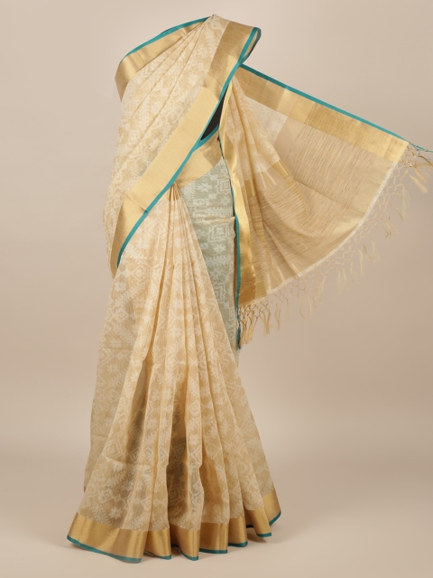 

Pothys Cream-Coloured & Golden Jute Silk Woven Design Saree