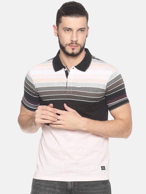 

HALTON HILLS Men Black & Cream-Coloured Striped Polo Collar T-shirt