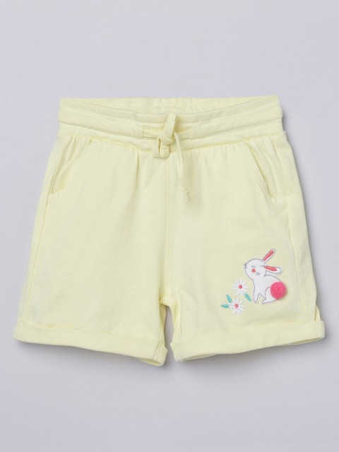 

max Girls Yellow Applique Cotton Regular Fit Shorts