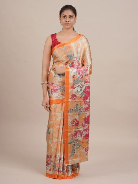 

Pothys Orange Printed Satin Saree