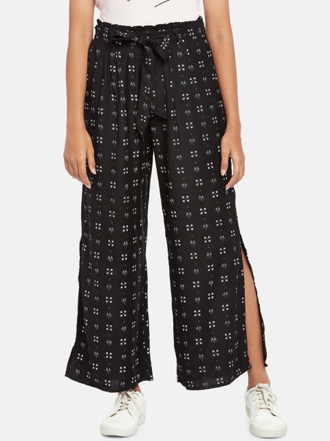 

People Women Black Regular Fit Printed Parallel Trousers