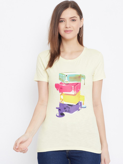 

Bishop Cotton Women Yellow Printed Round Neck T-shirt