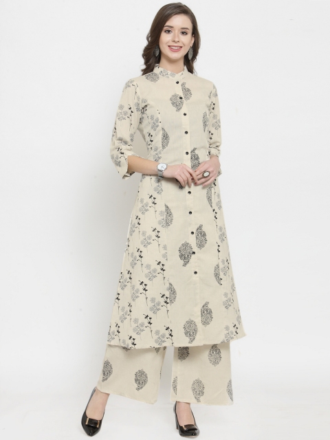 

Get Glamr Women Cream-Coloured & Black Printed Kurta with Palazzos