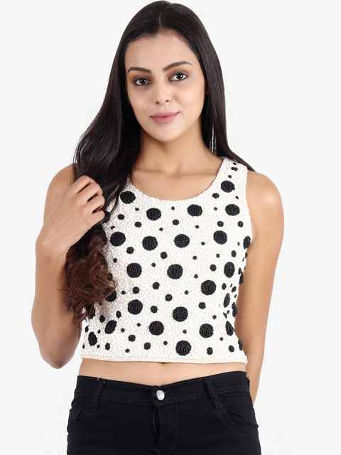 

Diwaah White & Black Embellished Fitted Crop Top