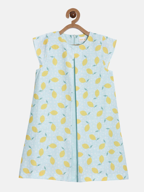 

Aomi Girls Yellow Printed Cotton A-Line Dress