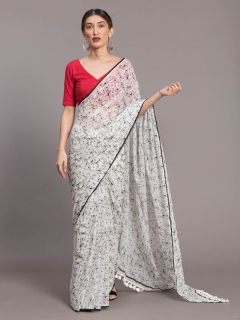 

Suta White Printed Pure Cotton Saree
