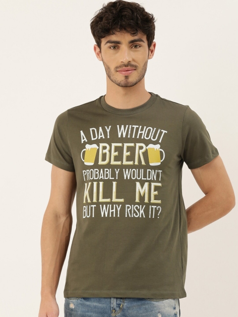 

QUANCIOUS Men Olive Green Printed Round Neck Organic Cotton Sustainable T-shirt
