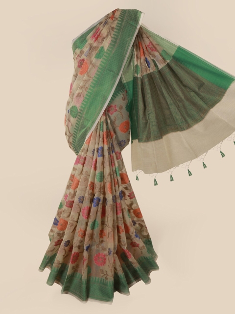

Pothys Beige Printed Supernet Saree