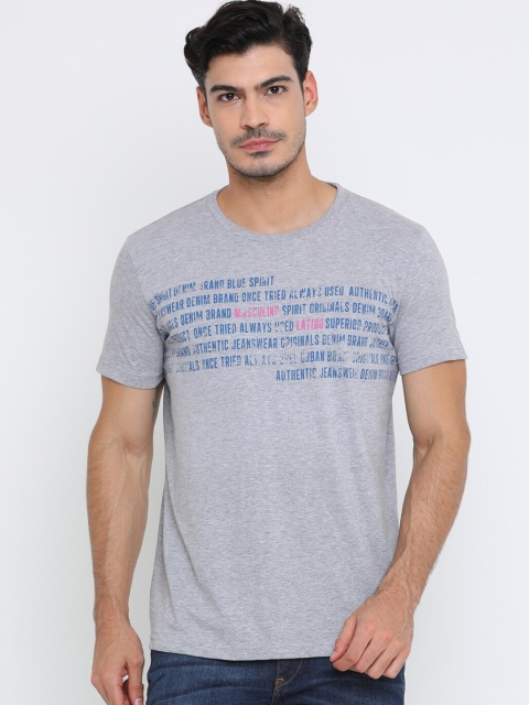 

Masculino Latino Men Grey Melange Printed Round Neck T-shirt