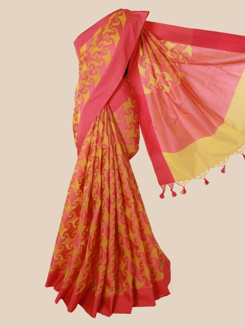 

Pothys Yellow & Pink Supernet Woven Design Saree