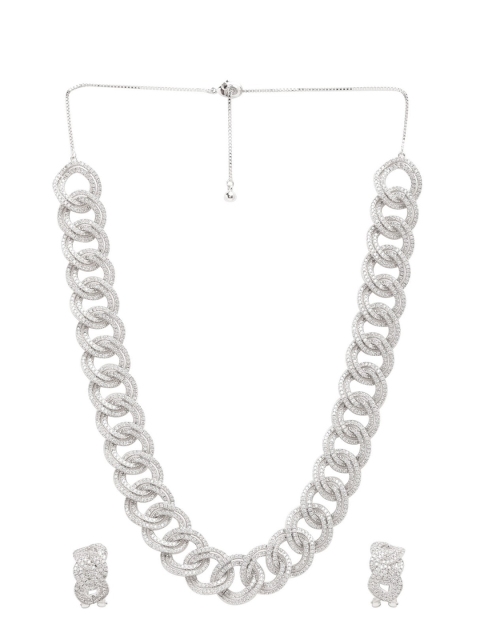 

shaze Silver-Toned & White CZ-Studded Jewellery Set