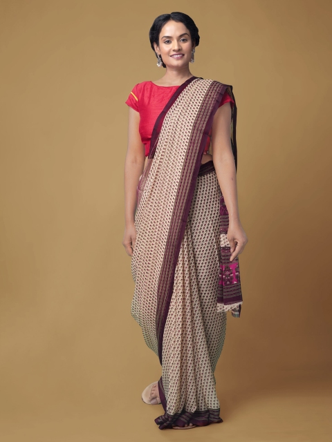 

Unnati Silks Brown Pure Chiffon Printed Handloom Bhagalpuri Saree