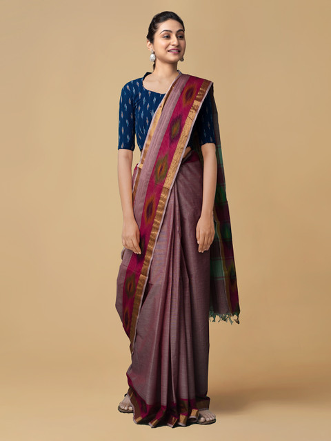 

Unnati Silks Red Pure Cotton Solid Mysore Silk Saree