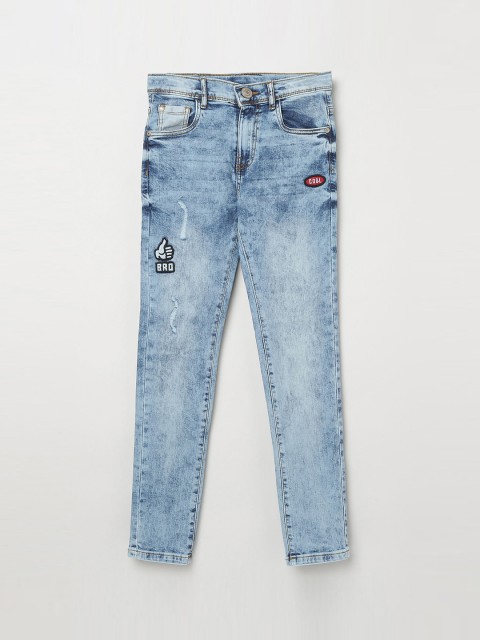 

max Boys Blue Slim Fit Mid-Rise Low Distress Stretchable Jeans