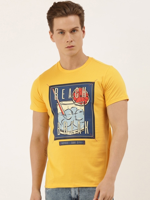 

QUANCIOUS Men Mustard Printed Round Neck Sustainable T-shirt