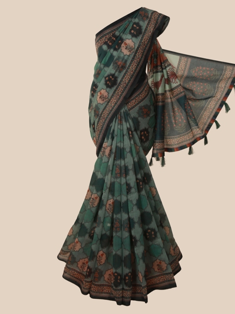 

Pothys Green & Black Cotton Blend Printed Saree