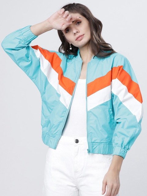 

Tokyo Talkies Women Blue Colourblocked Cotton Open Front Jacket