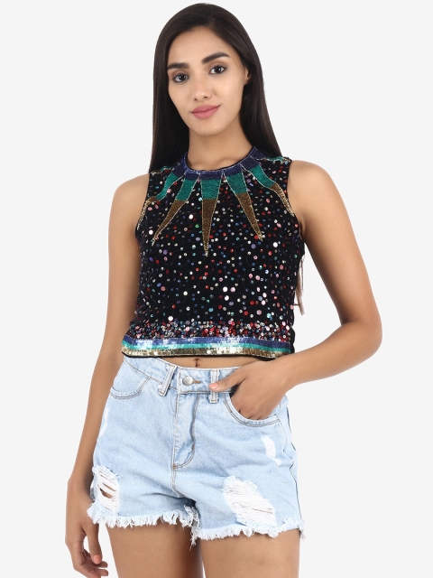 

Diwaah Multicoloured Embellished Velvet Regular Crop Top, Multi