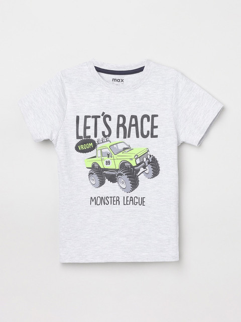 

max Boys Grey Printed Round Neck Pure Cotton T-shirt