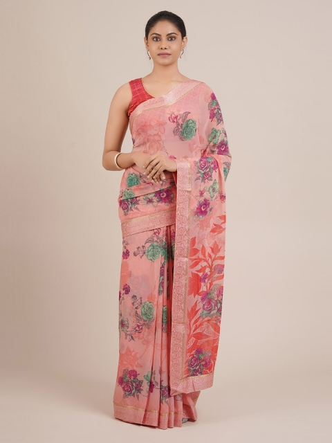 

Pothys Pink Printed Poly Chiffon Saree