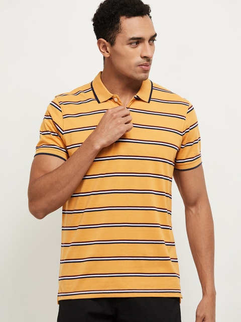 

max Men Yellow Striped Polo Collar T-shirt