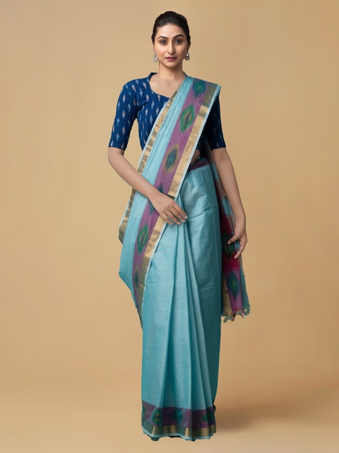 

Unnati Silks Blue Pure Cotton Solid Mysore Silk Saree