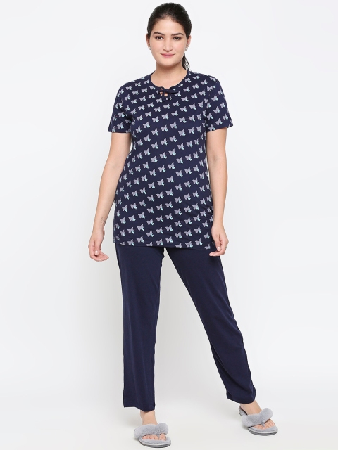 

XIN Women Navy Blue & Lavender Printed Night Suit