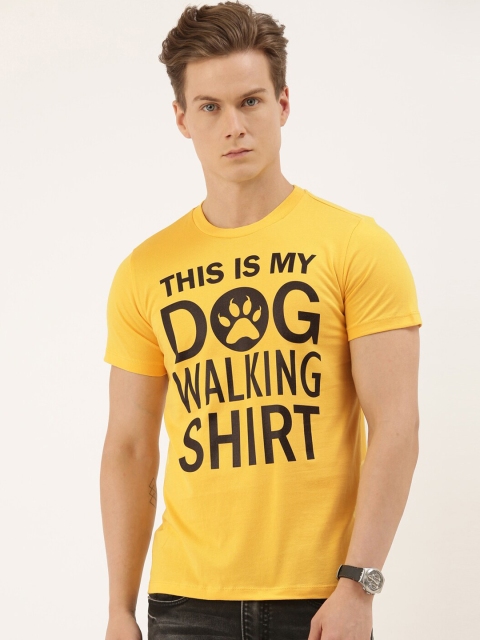 

QUANCIOUS Men Mustard Printed V-Neck T-shirt