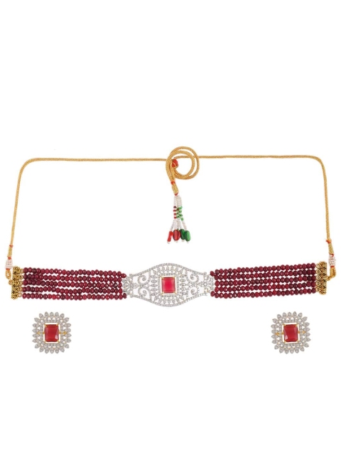 

Silvermerc Designs Gold-Plated & Maroon AD-Studded Handcrafted Jewellery Set
