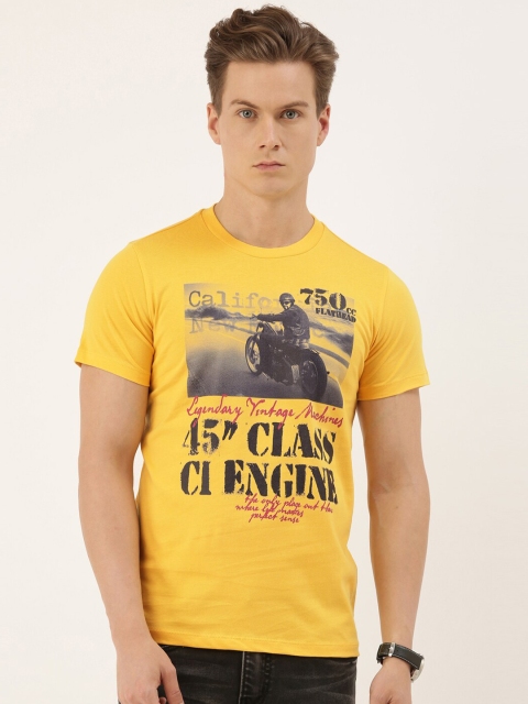 

QUANCIOUS Men Mustard Printed Round Neck Organic Cotton Sustainable T-shirt