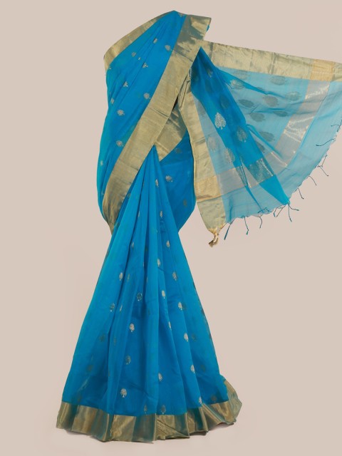 

Pothys Turquoise Blue & Gold-Coloured Pure Silk Woven Design Saree