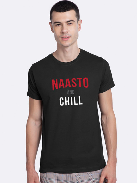 

Bewakoof Men Black Printed Cotton Round Neck T-shirt