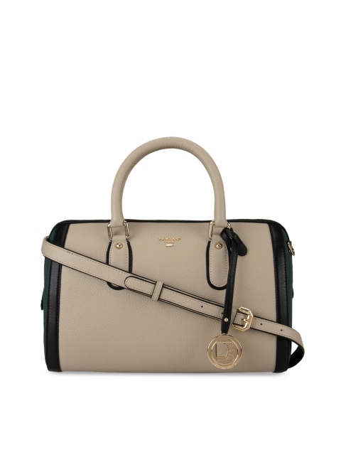 

Da Milano Beige & Black Colourblocked Leather Handheld Bag