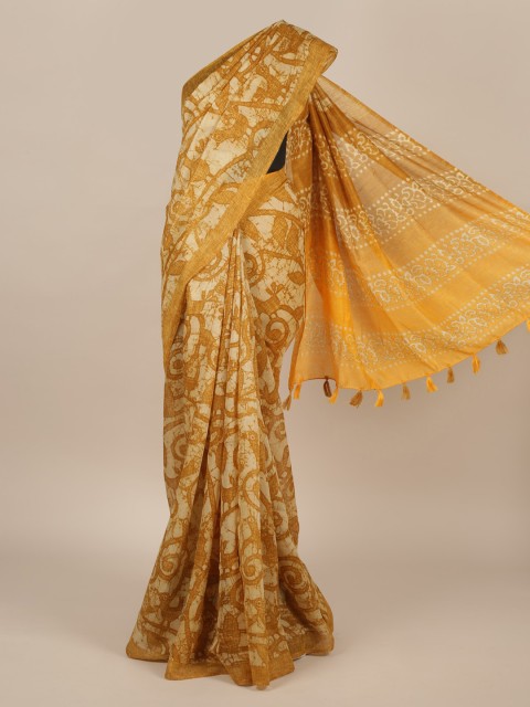 

Pothys Mustard Printed Jute Silk Saree