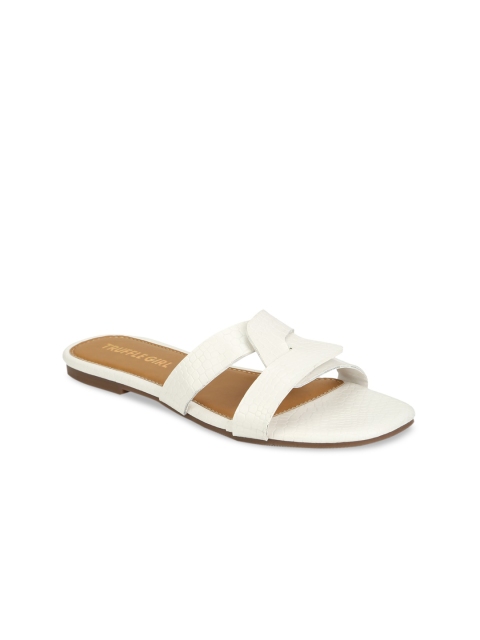 

Truffle Collection Women White Solid PU Open Toe Flats