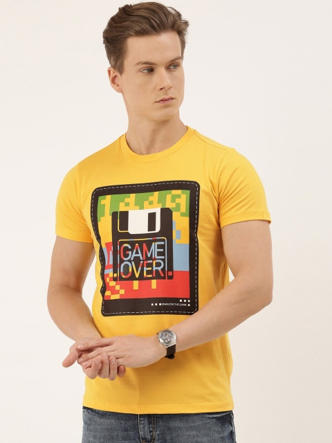

QUANCIOUS Men Mustard Printed Round Neck Organic Cotton Sustainable T-shirt