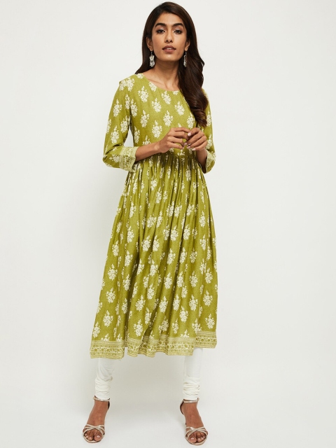 

max Women Green Ethnic Motifs Printed Flared Sleeves Kurta